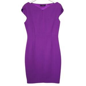 Tahari Purple Structured Sheath Dress Cap Sleeve 10
